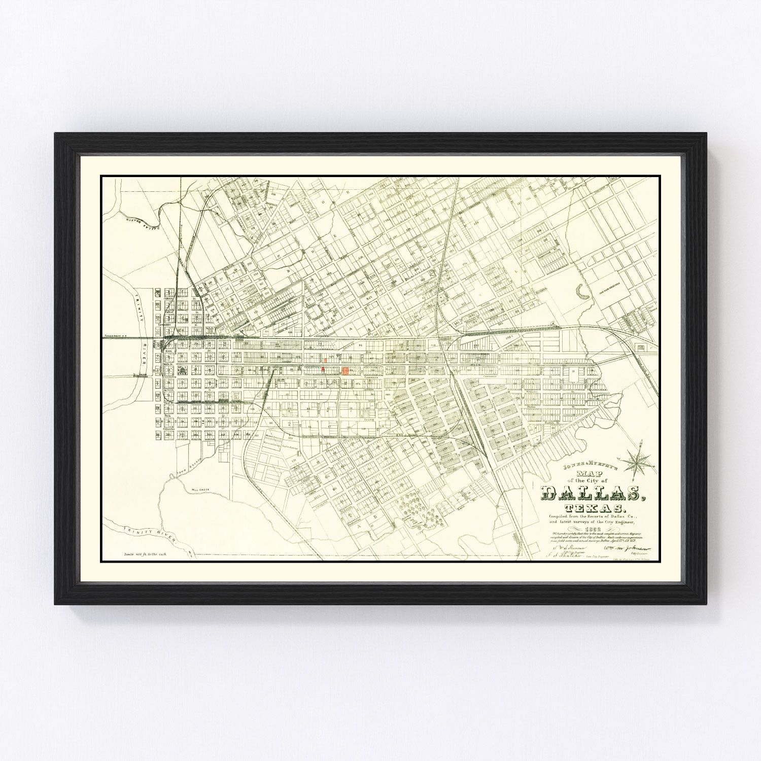 vintage map of Dallas, Texas, 1882