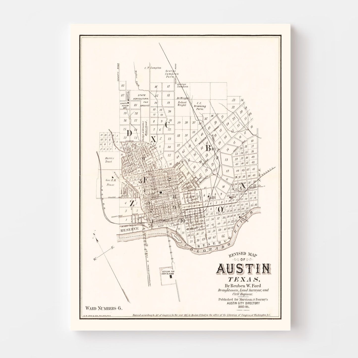 Vintage Map of Austin, Texas, 1885