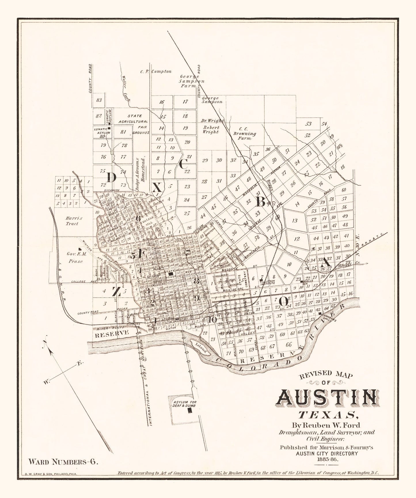 Vintage Map of Austin, Texas, 1885