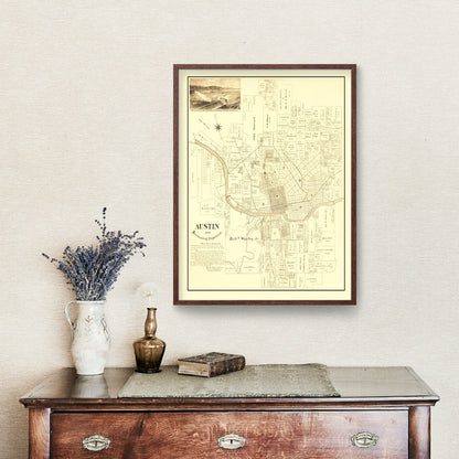 Vintage Map of Austin, Texas, 1891 Wall Art