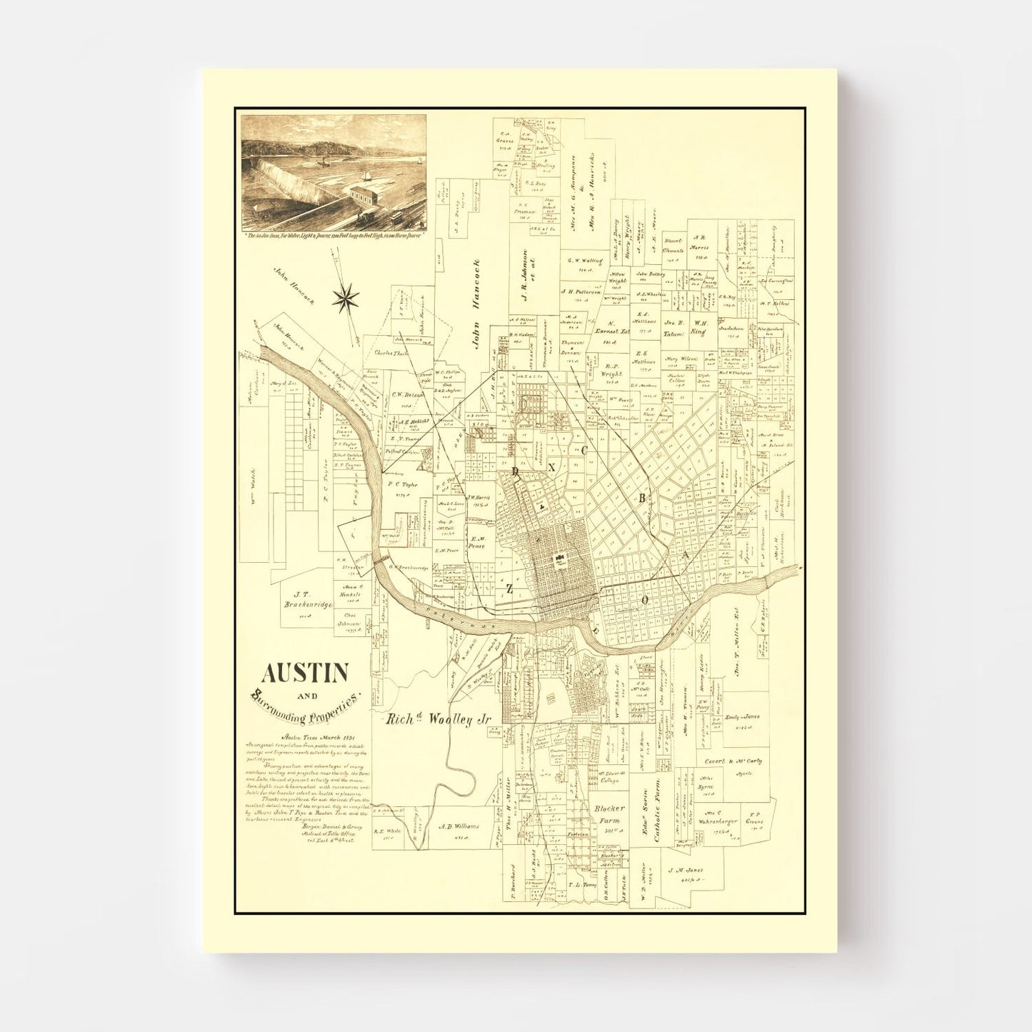 Vintage Map of Austin, Texas, 1891 Wall Art