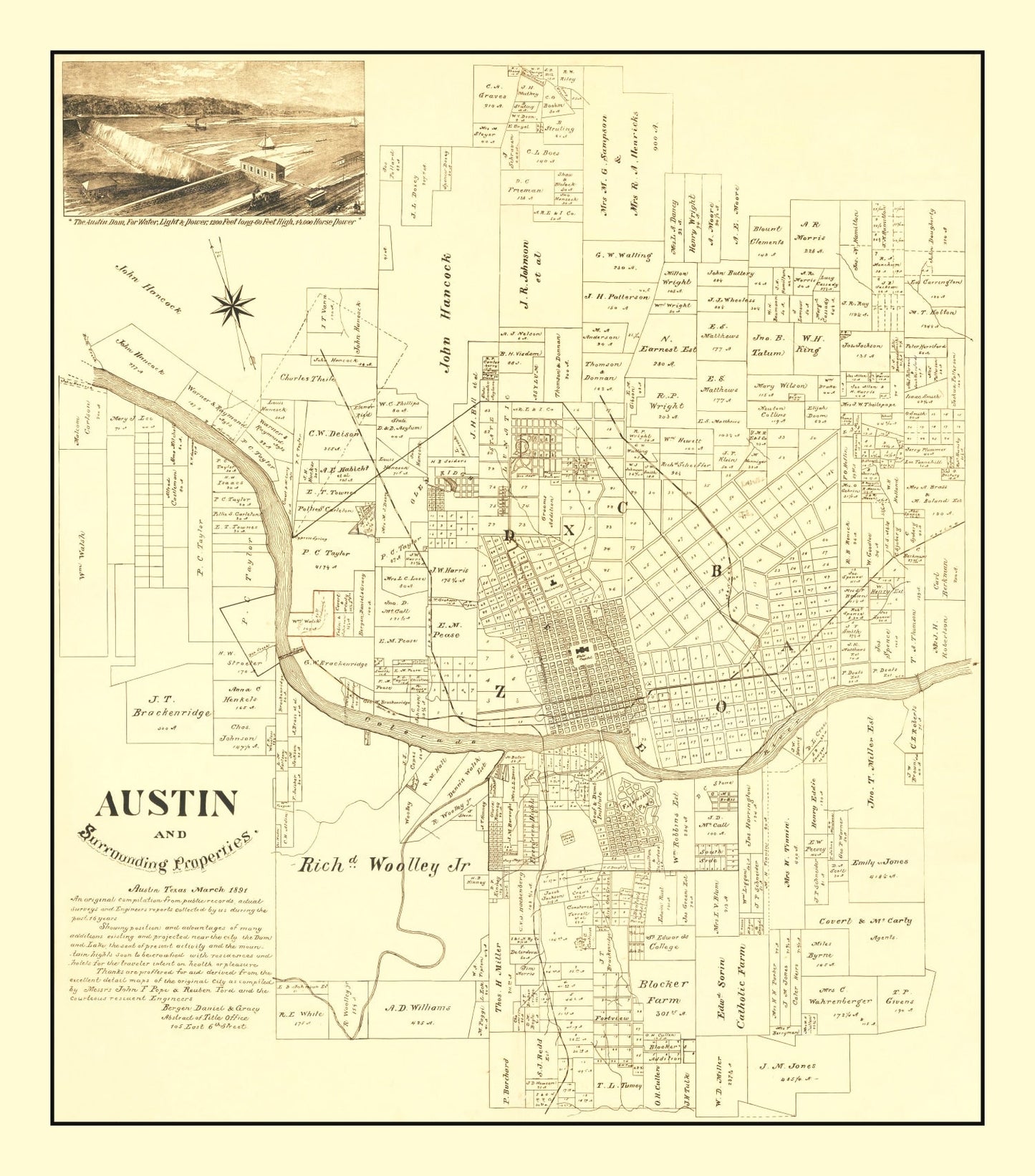 Vintage Map of Austin, Texas, 1891 Wall Art