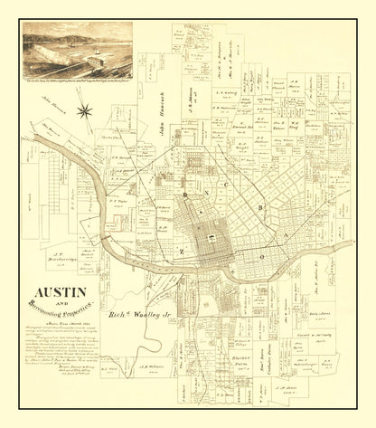Vintage Map of Austin, Texas, 1891 Wall Art