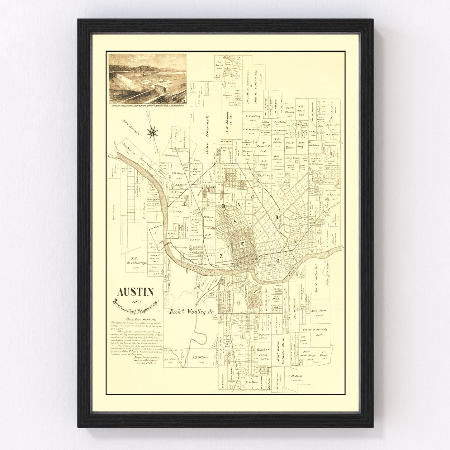 Vintage alternate survey map of Austin, Texas, 1891
