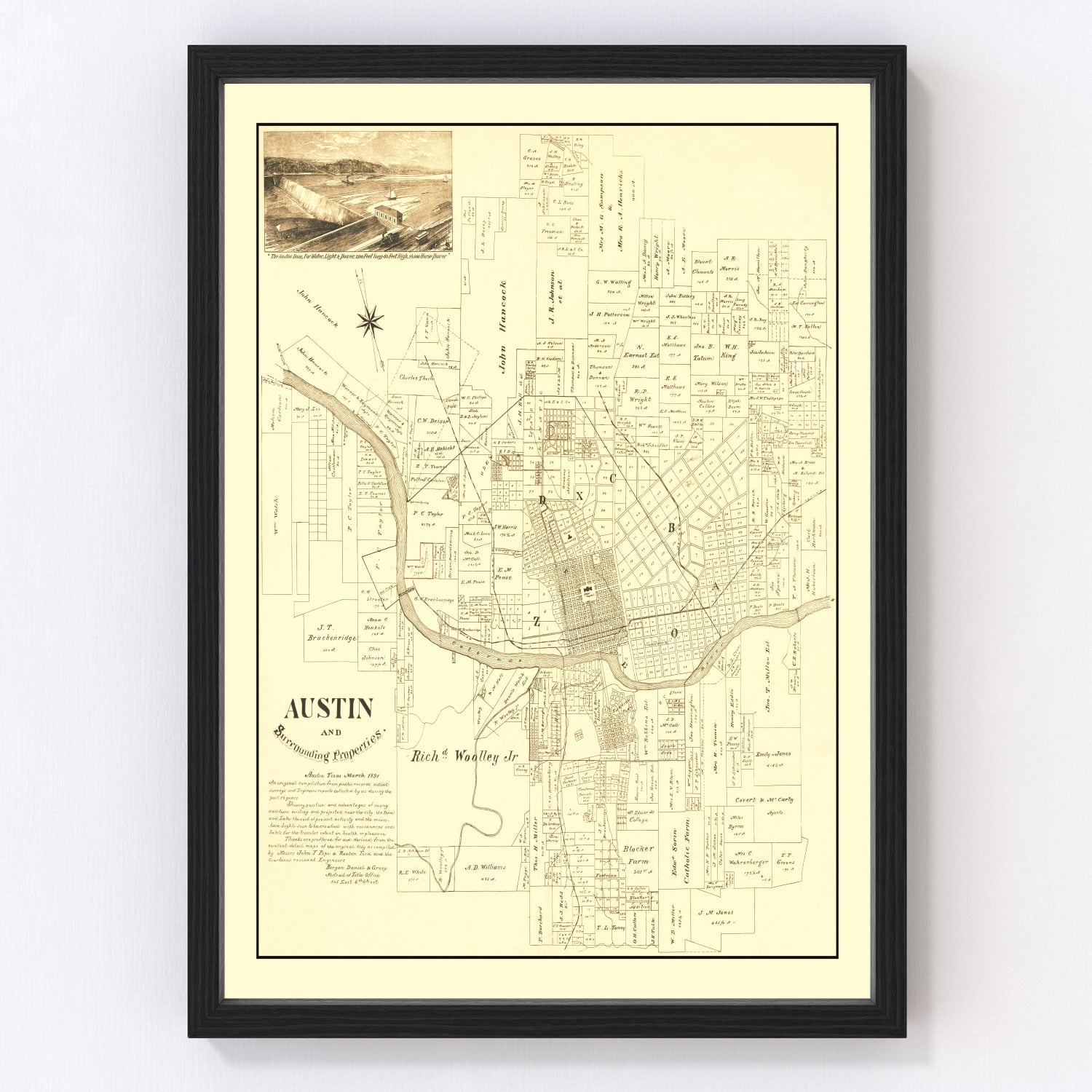 Vintage alternate survey map of Austin, Texas, 1891
