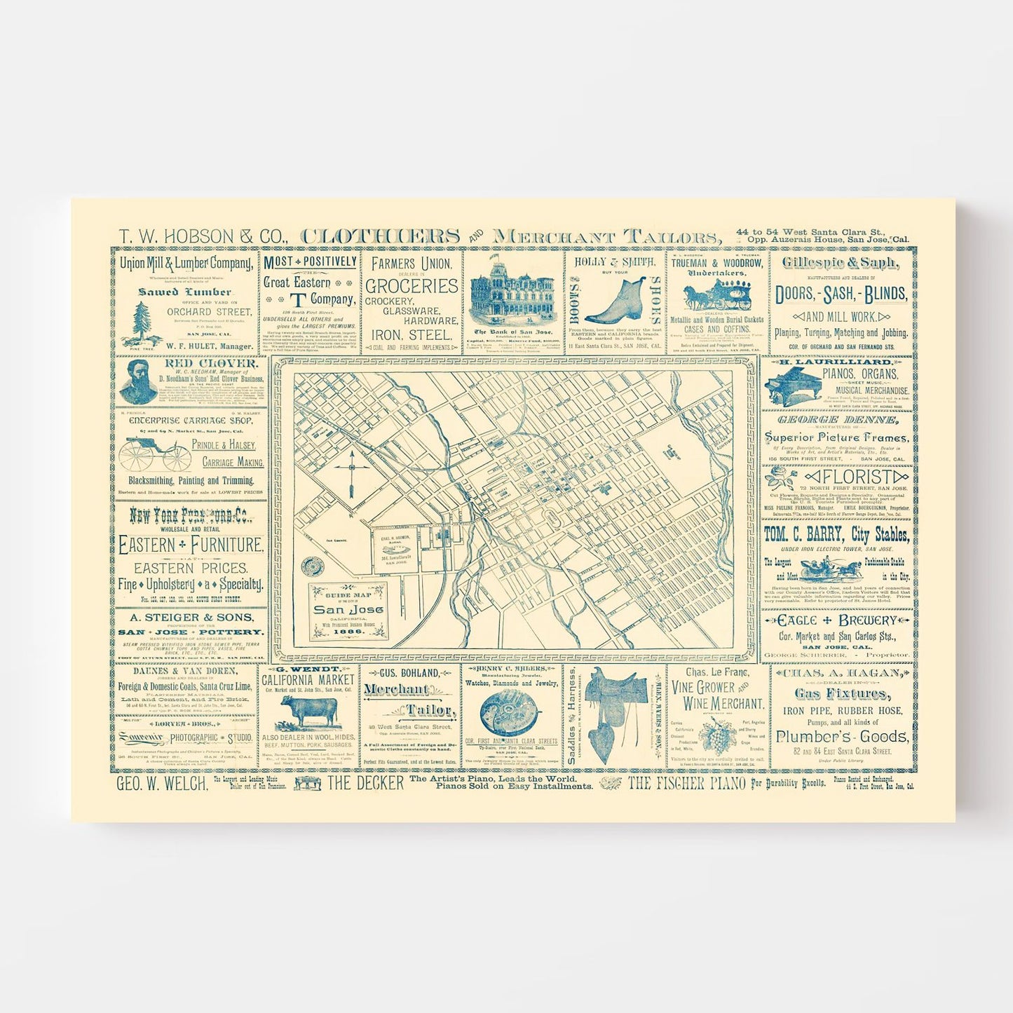 Vintage Map of San Jose, California, 1886