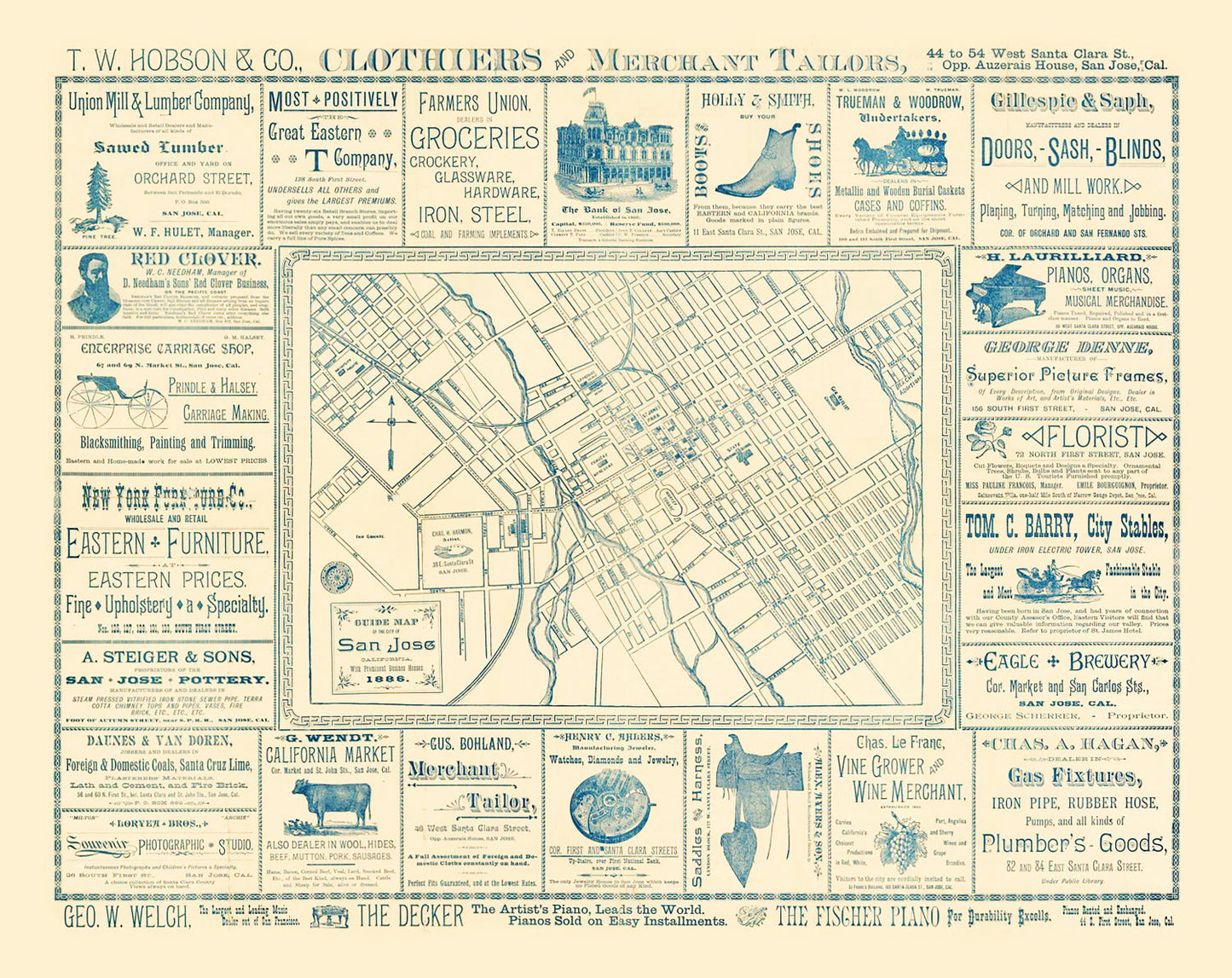 Vintage Map of San Jose, California, 1886