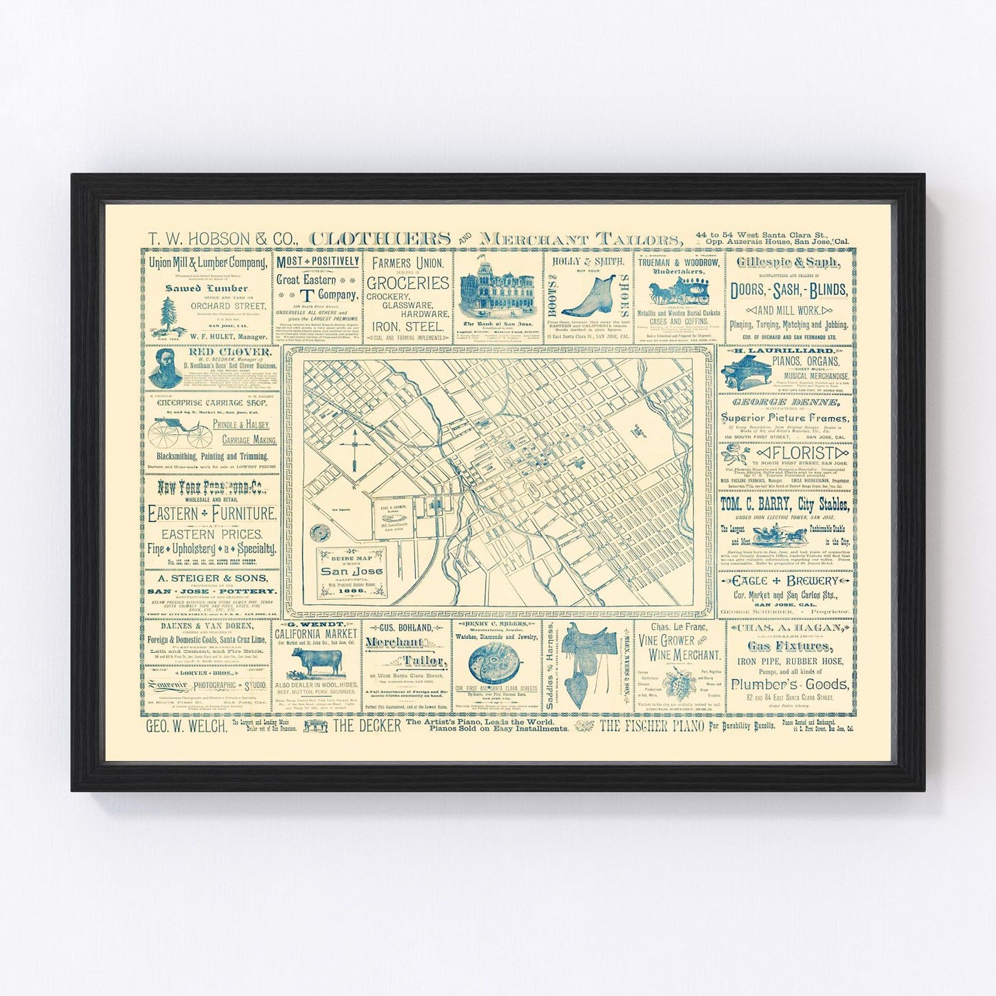 Vintage map of San Jose, California, 1886