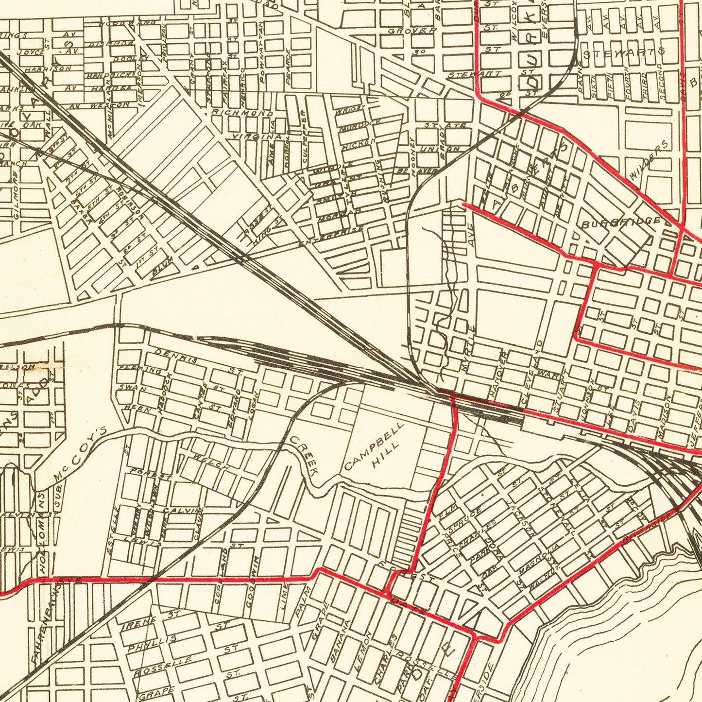 Vintage Map of Jacksonville, Duval County, Florida, 1913