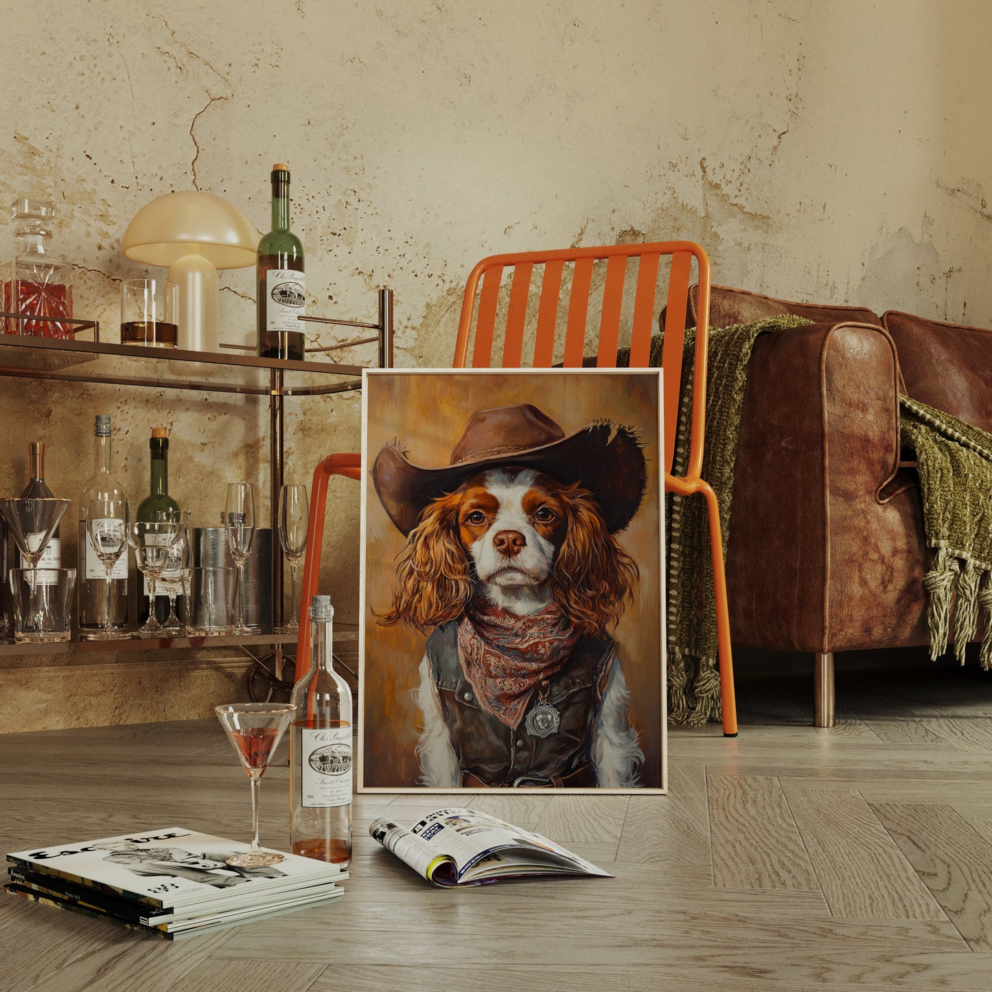 Western Cavalier Cowgirl Dog Art Print
