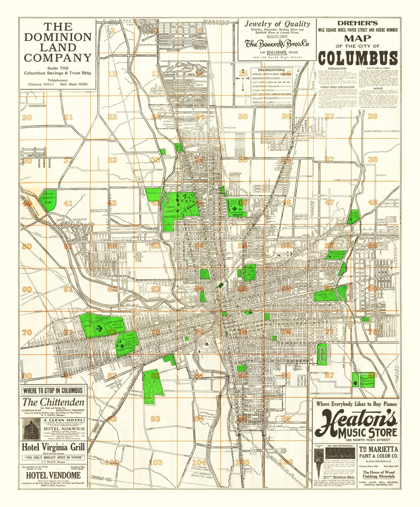 Vintage Map of Columbus, Ohio, 1916
