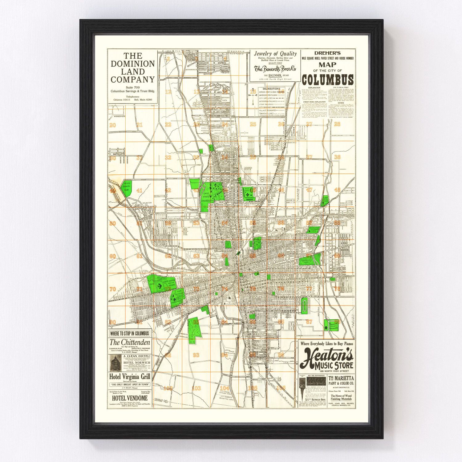 Vintage map of Columbus, Ohio, 1916