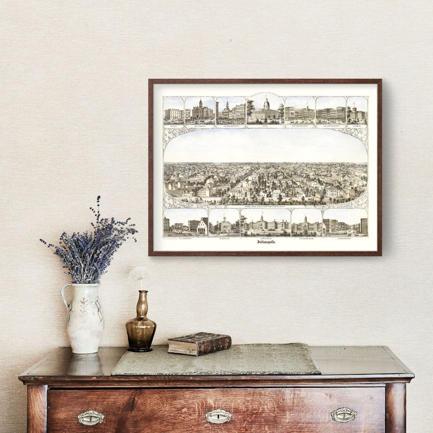 Vintage Map of Indianapolis, Indiana, 1860