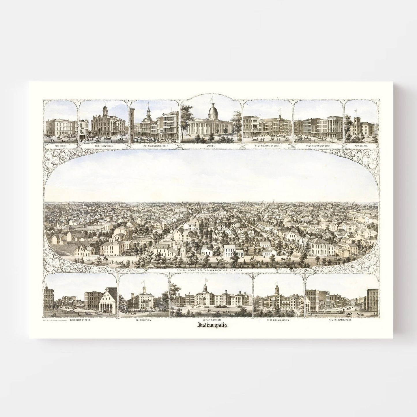 Vintage Map of Indianapolis, Indiana, 1860