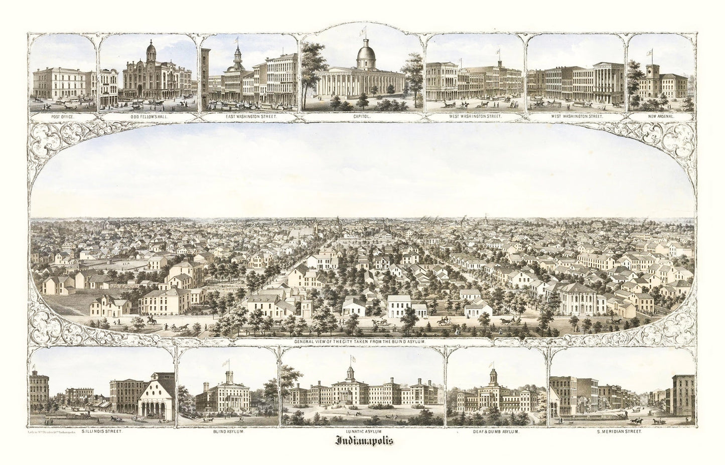 Vintage Map of Indianapolis, Indiana, 1860
