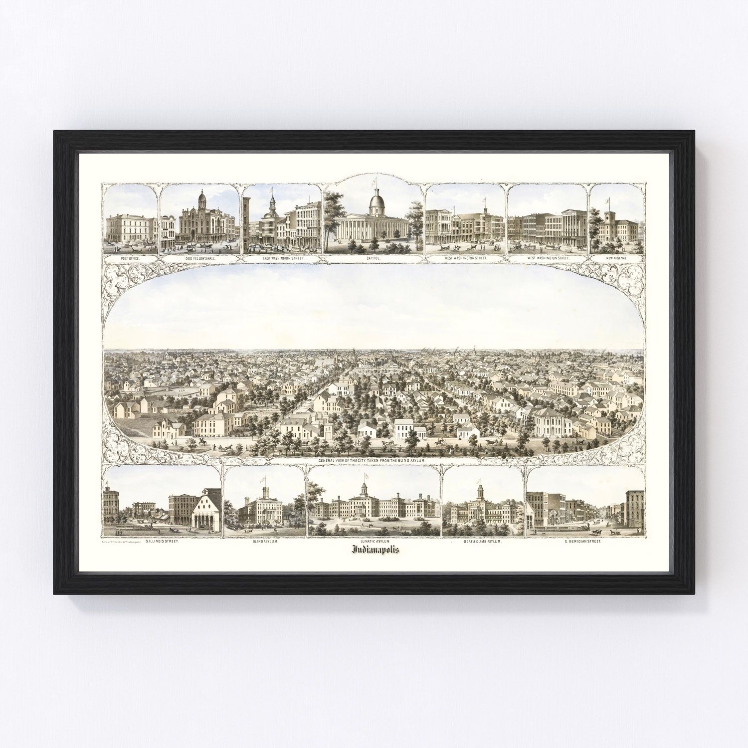 Vintage map of Indianapolis, Indiana, 1860