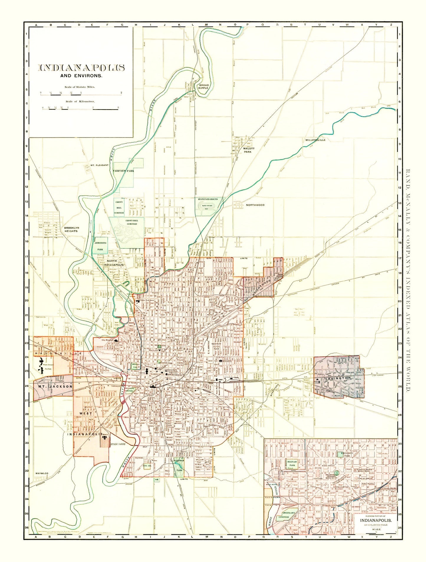 Vintage Map of Indianapolis, Indiana, 1899