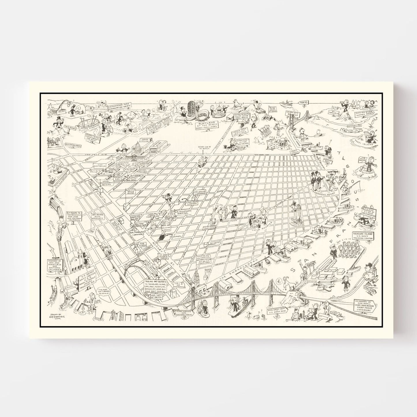 Vintage Map of San Francisco, California, 1945