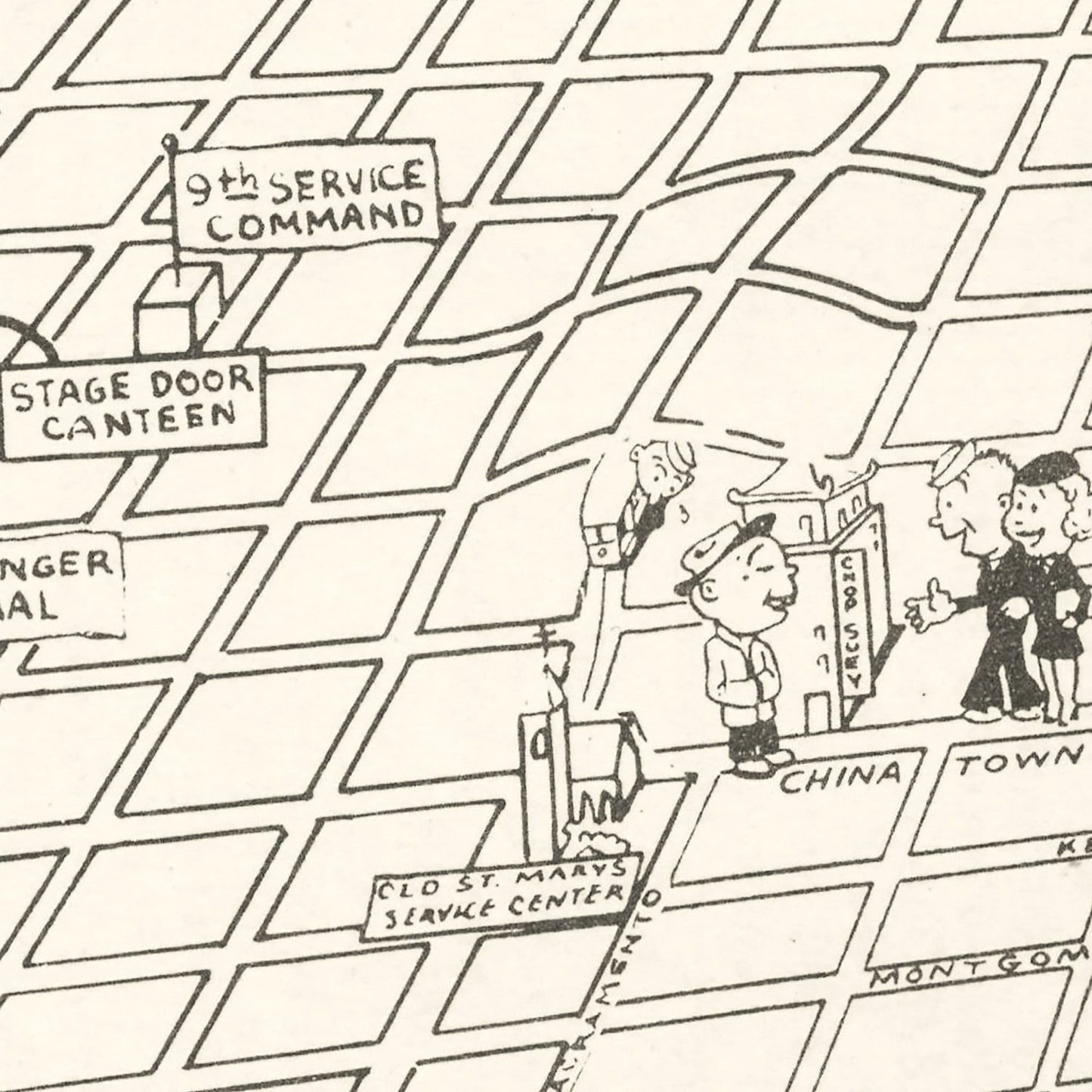 Vintage Map of San Francisco, California, 1945