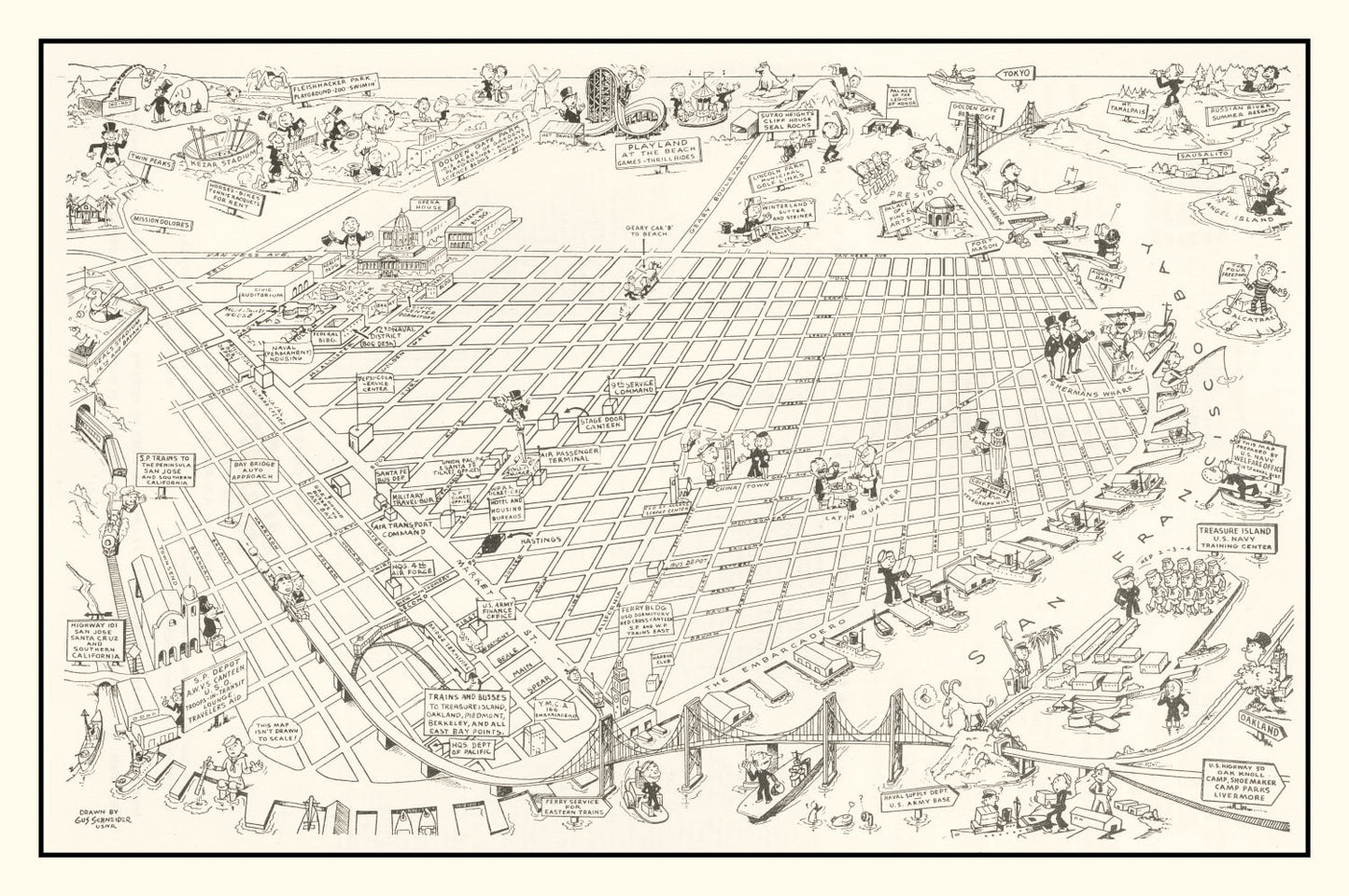 Vintage Map of San Francisco, California, 1945
