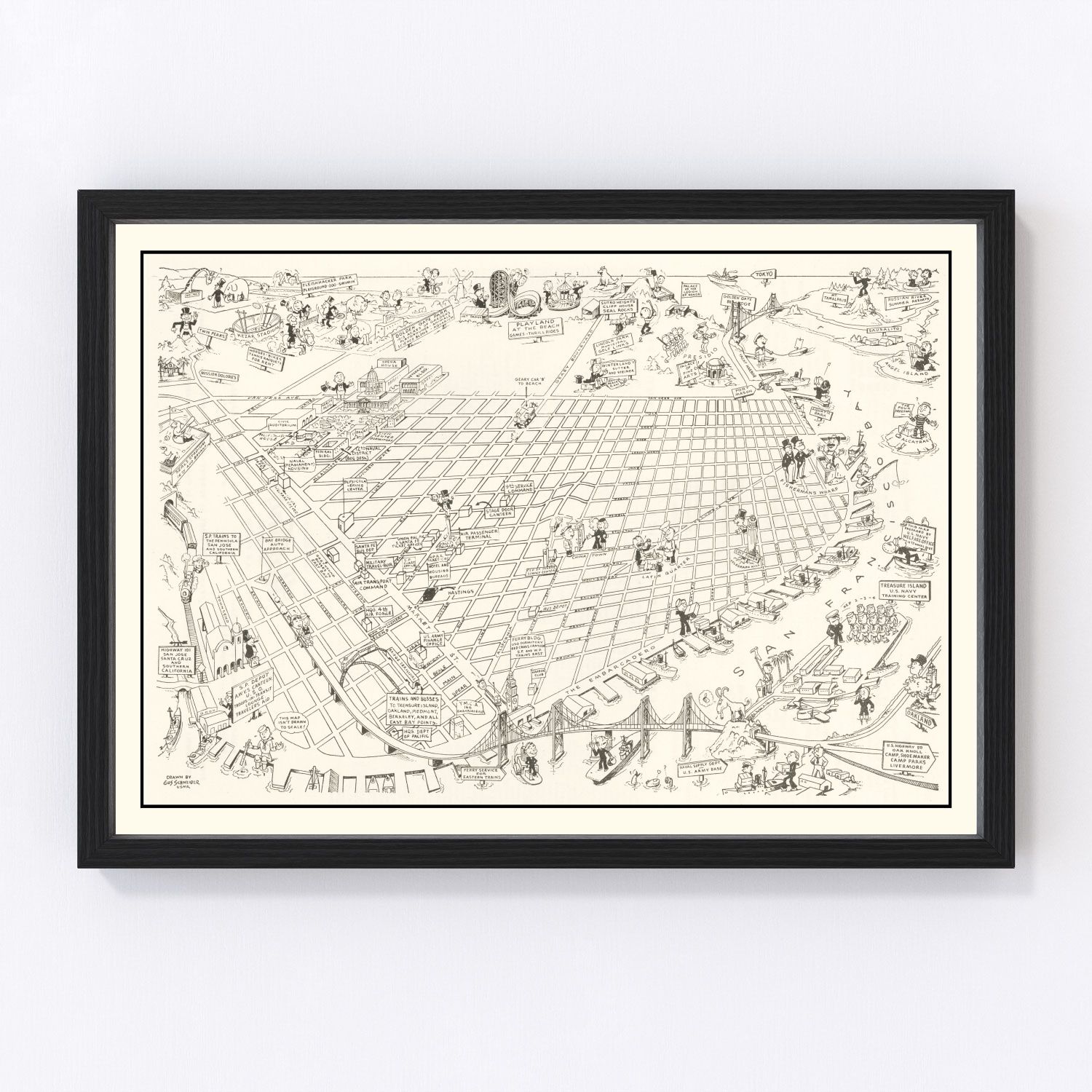 Vintage map of San Francisco, California, 1945