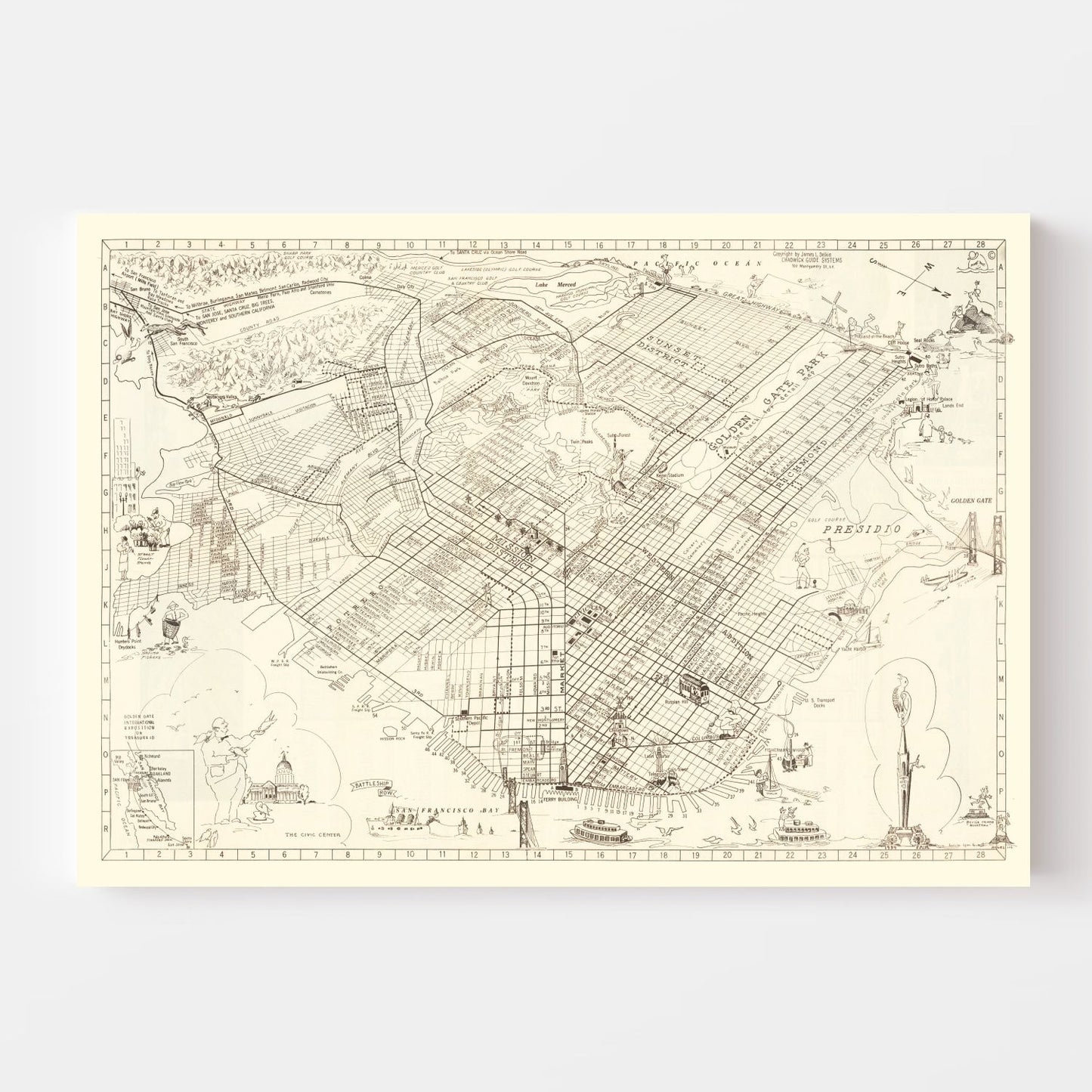 Vintage Map of San Francisco, California, 1939 II