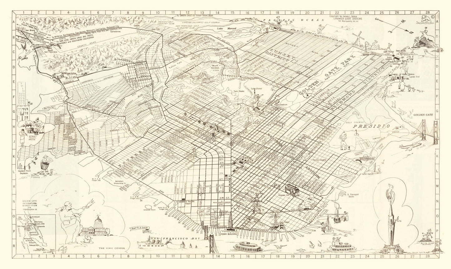 Vintage Map of San Francisco, California, 1939 II