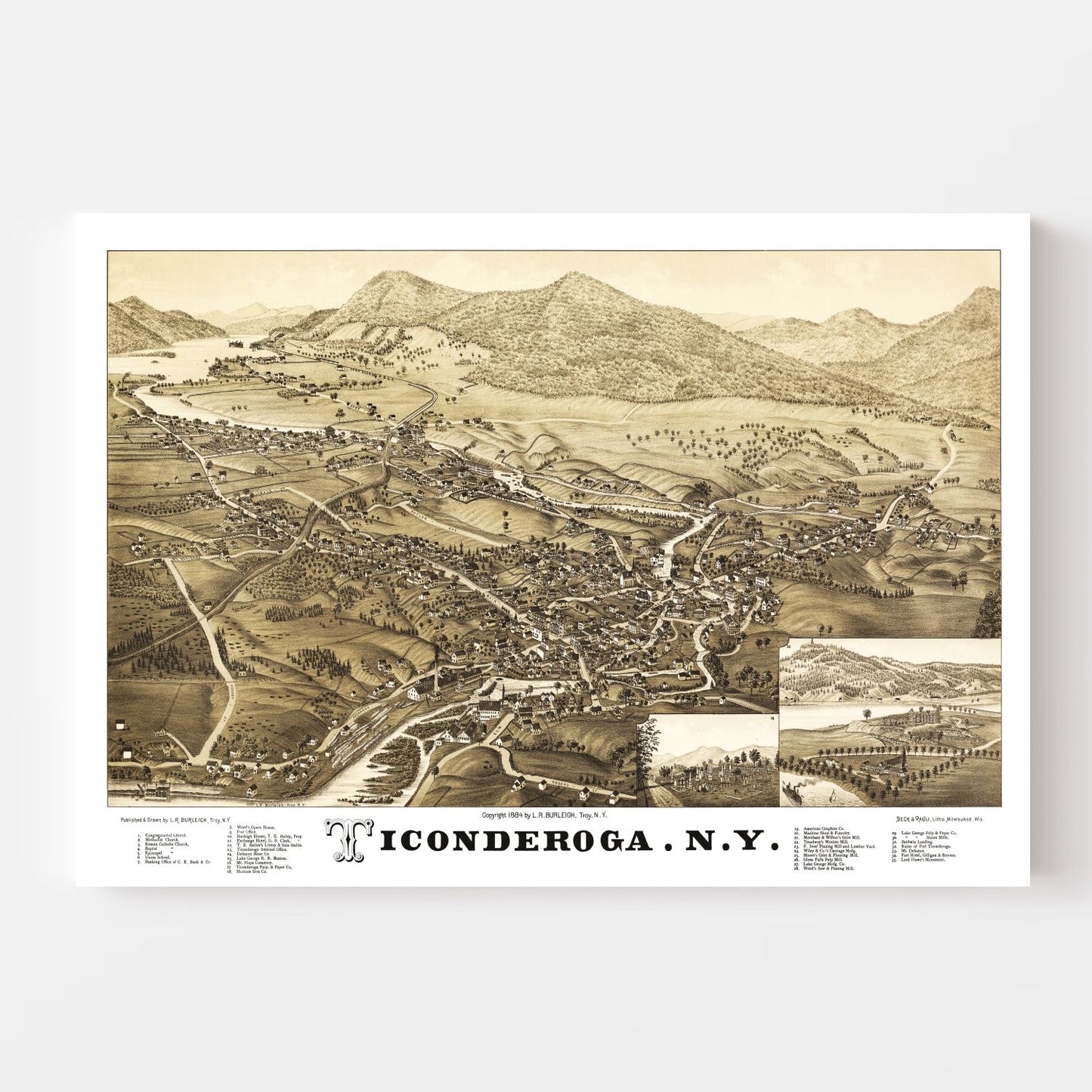 Vintage Map of Ticonderoga, New York, 1884