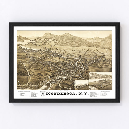 vintage map of Ticonderoga, New York, 1884