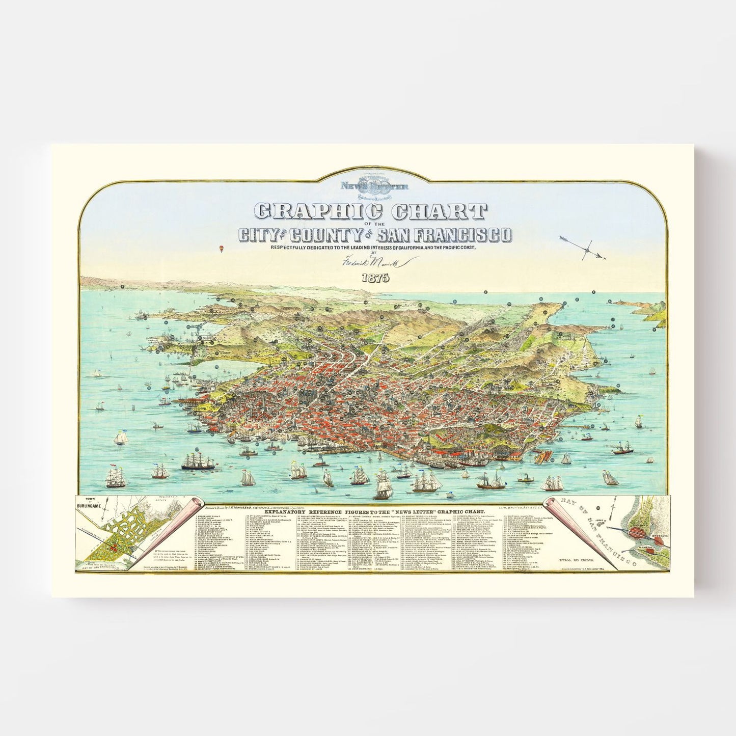 Vintage Map of San Francisco, California, 1875