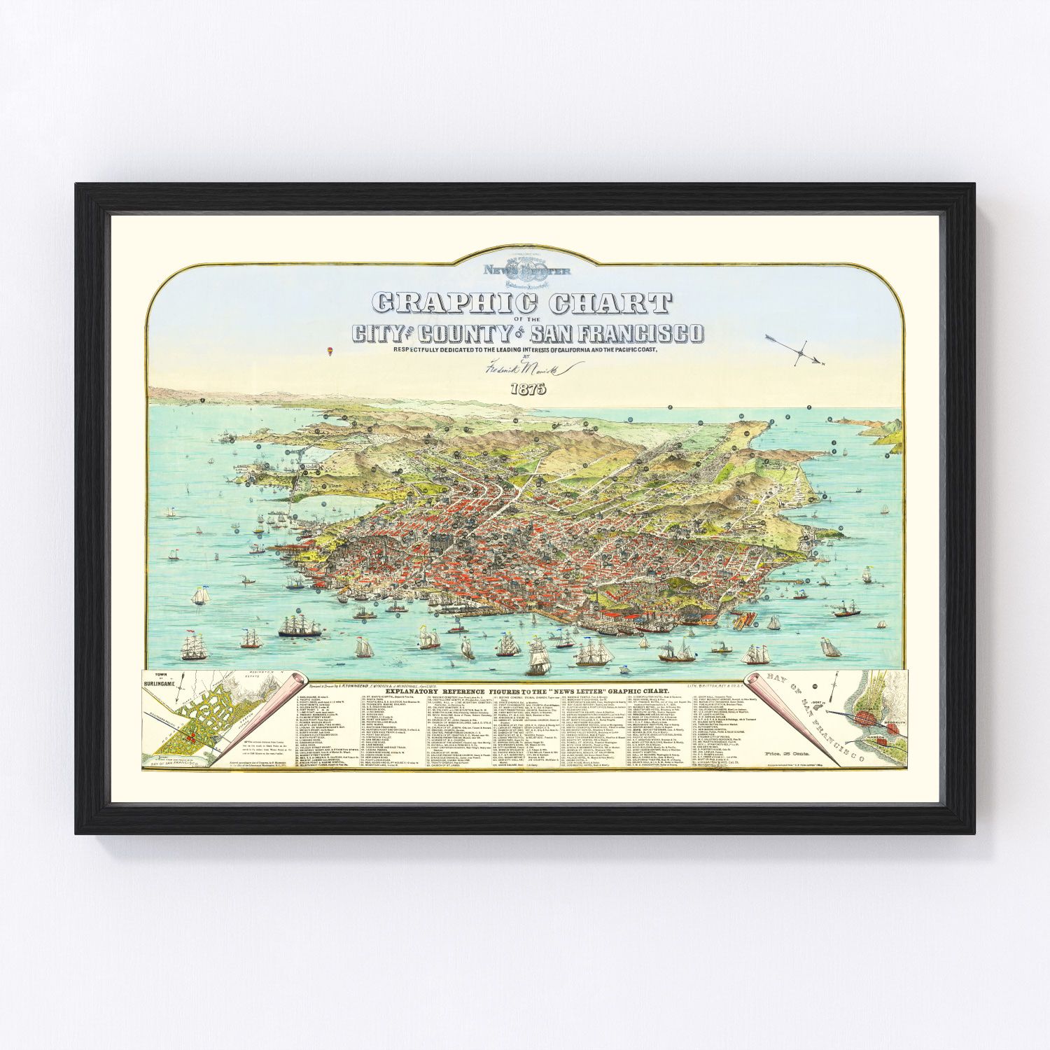 vintage map of San Francisco, California, 1875