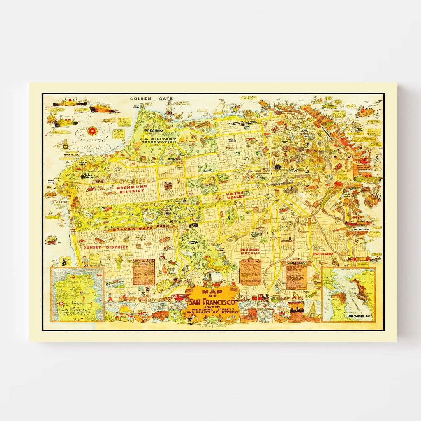 Vintage Map of San Francisco, California, 1927
