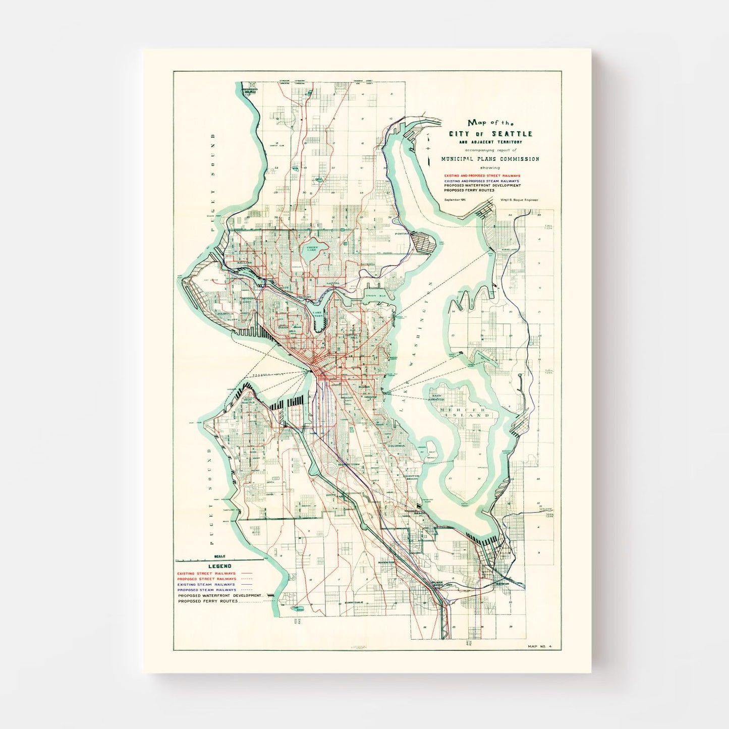 Vintage Map of Seattle, Washington, 1911