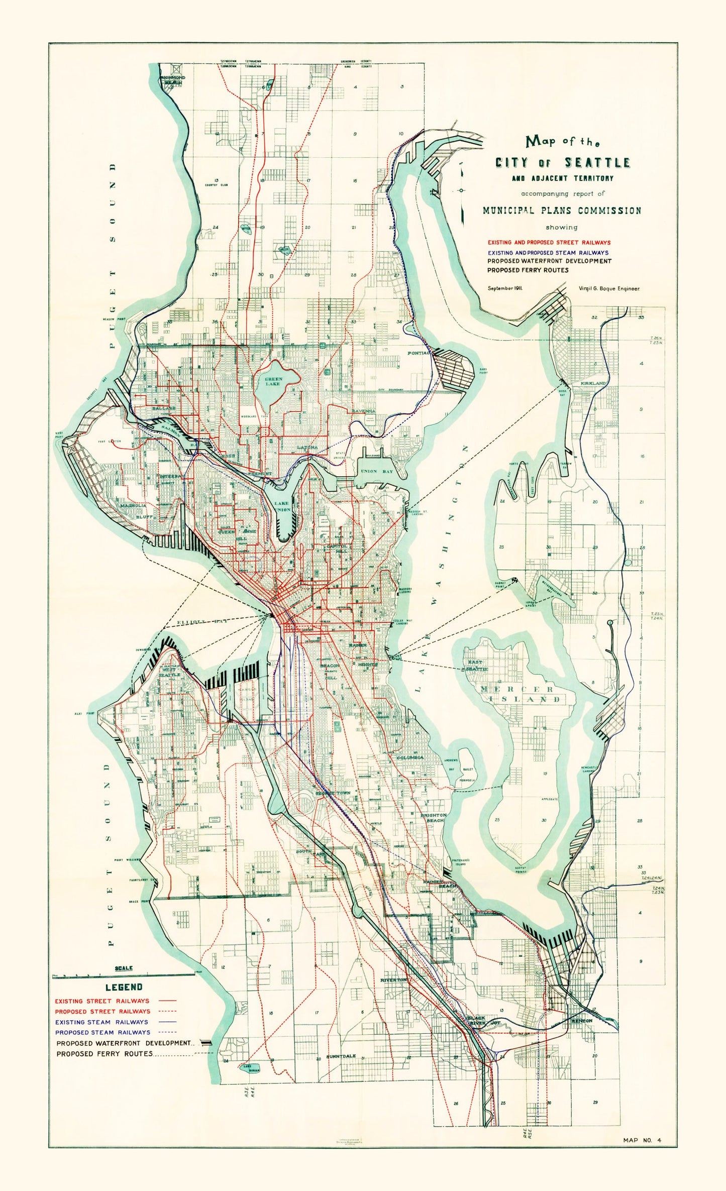 Vintage Map of Seattle, Washington, 1911