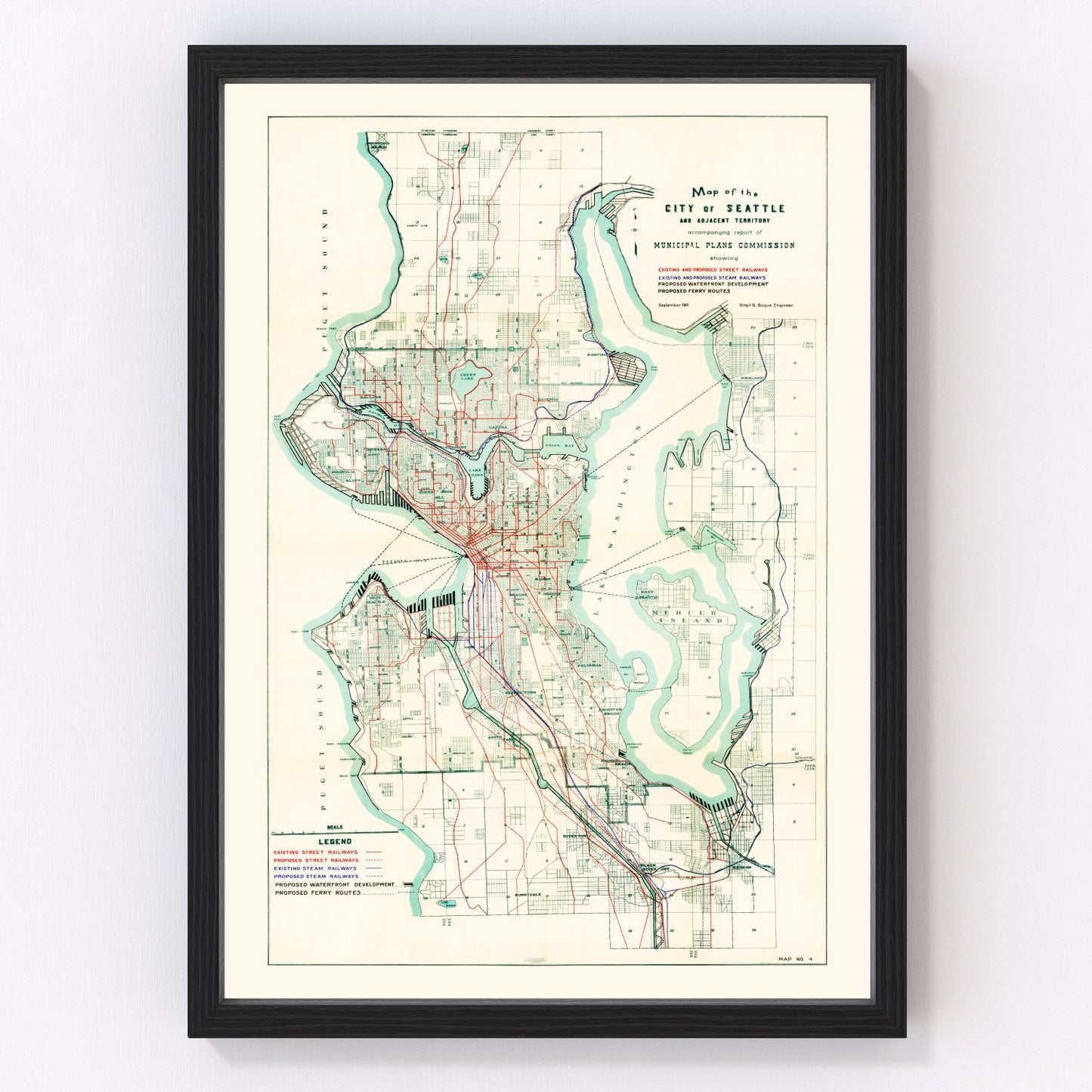 vintage map of Seattle, Washington, 1911