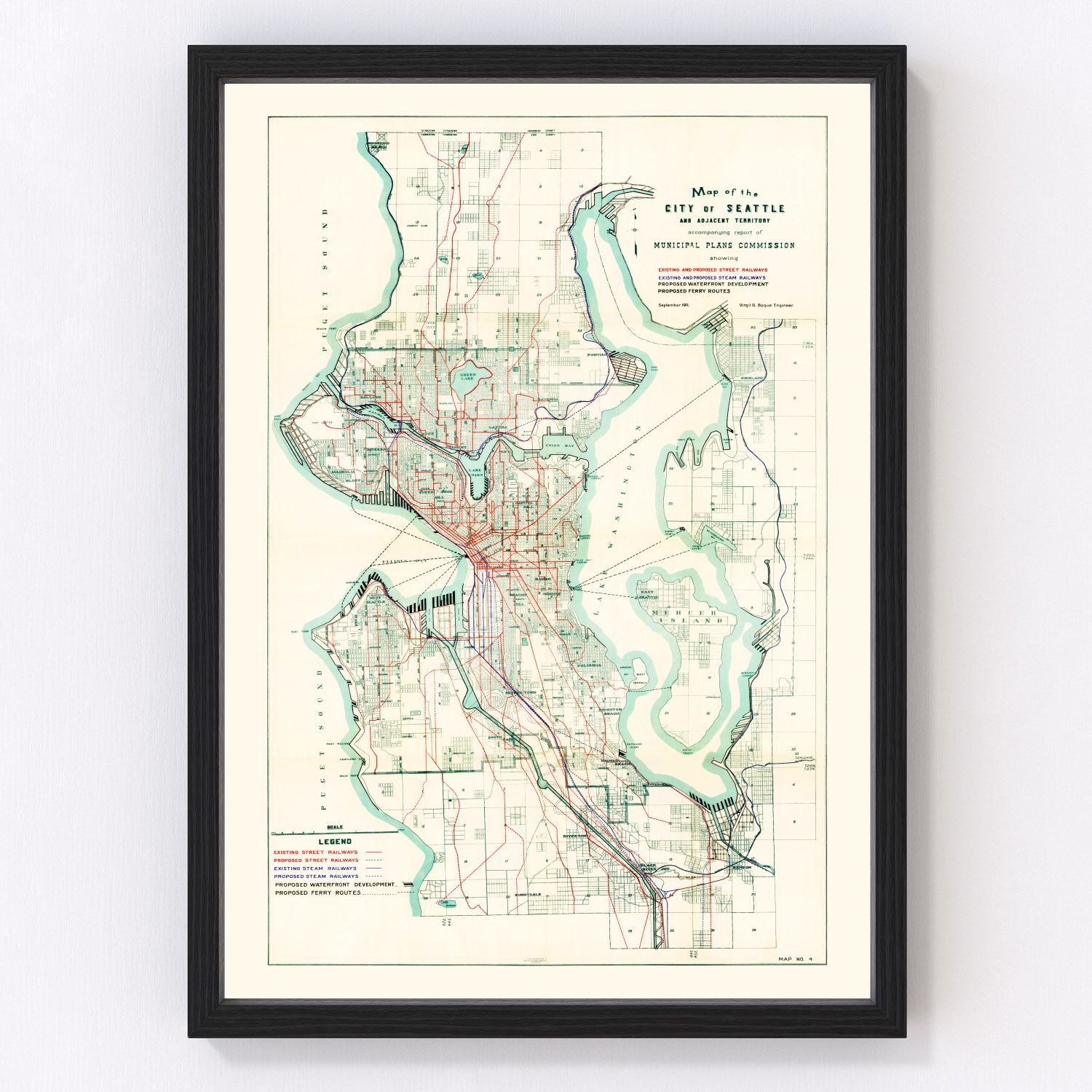vintage map of Seattle, Washington, 1911