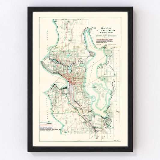 vintage map of Seattle, Washington, 1911