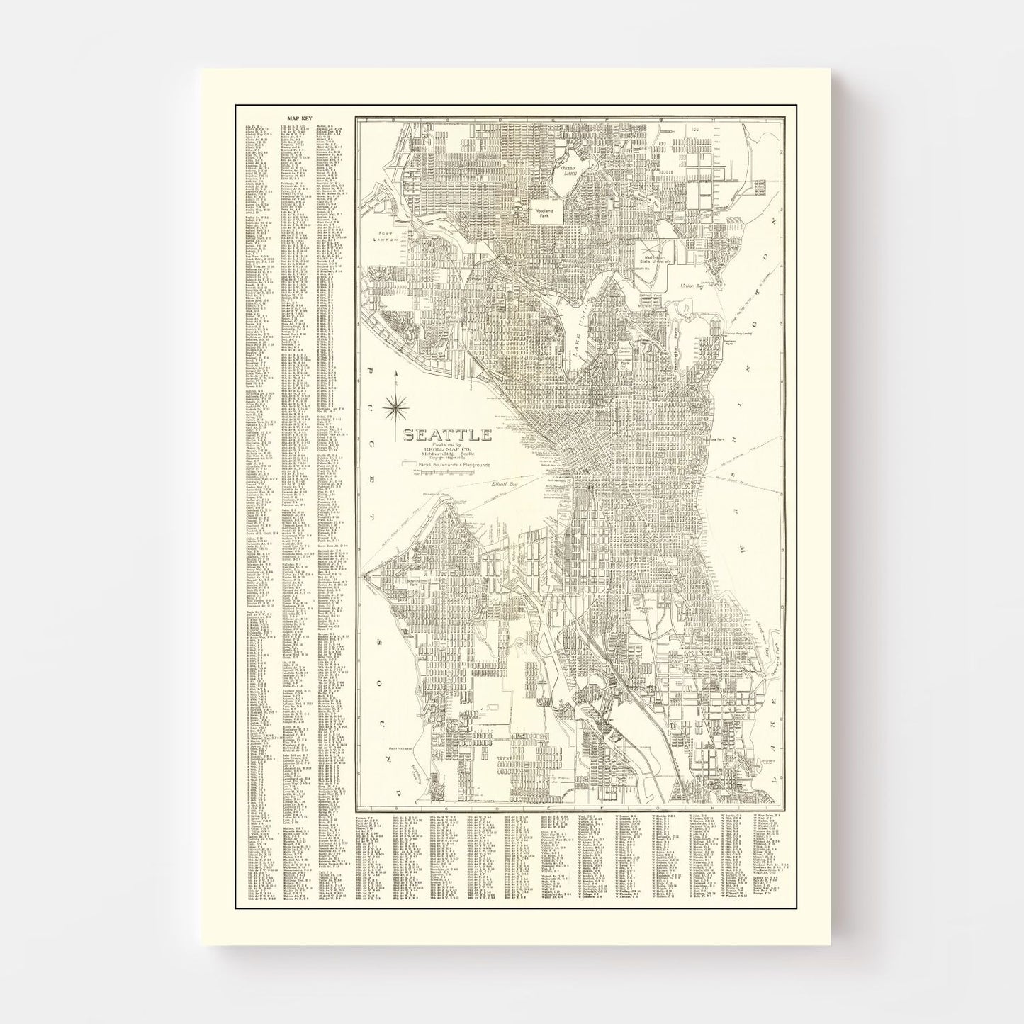 Vintage Map of Seattle, Washington, 1920