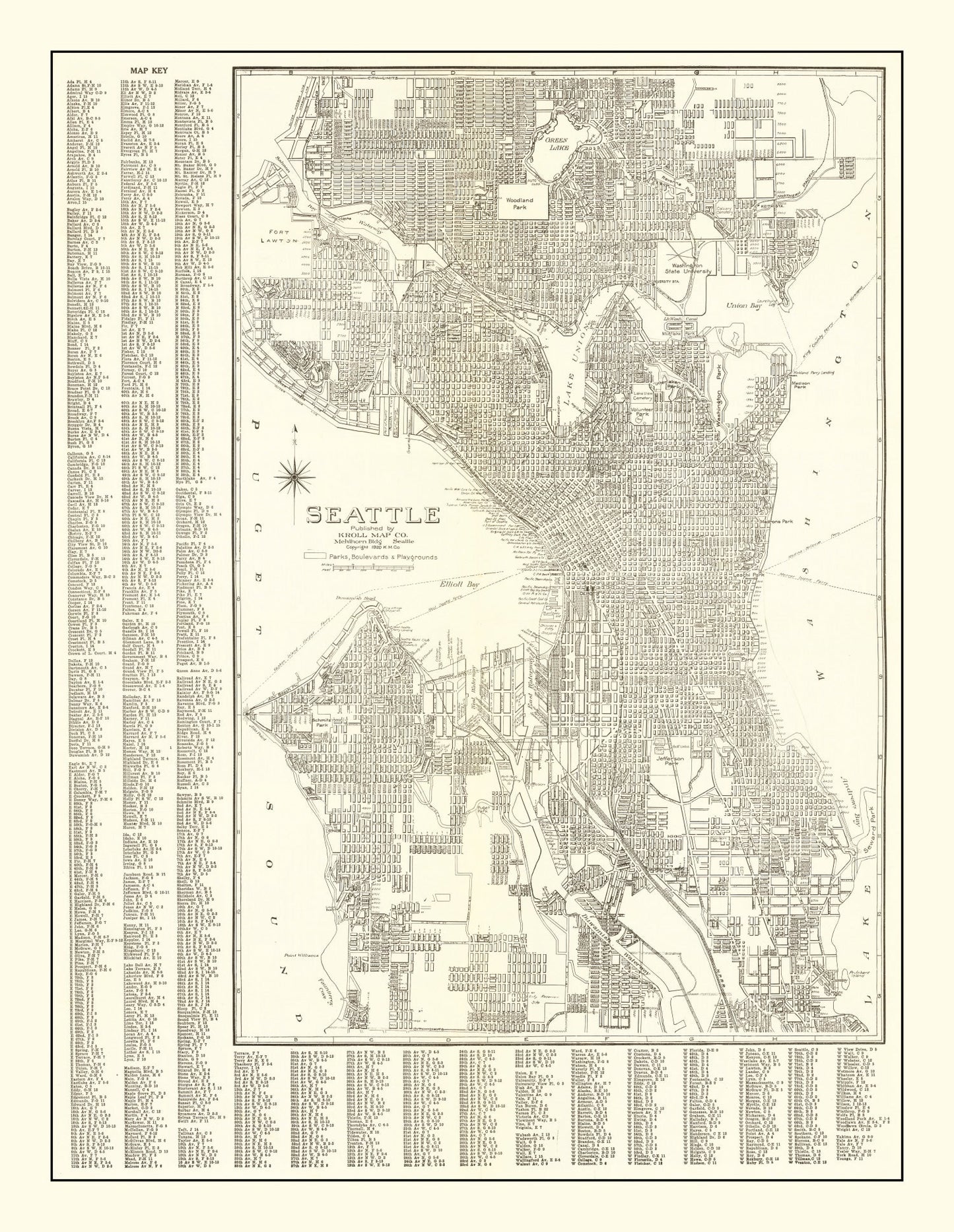 Vintage Map of Seattle, Washington, 1920