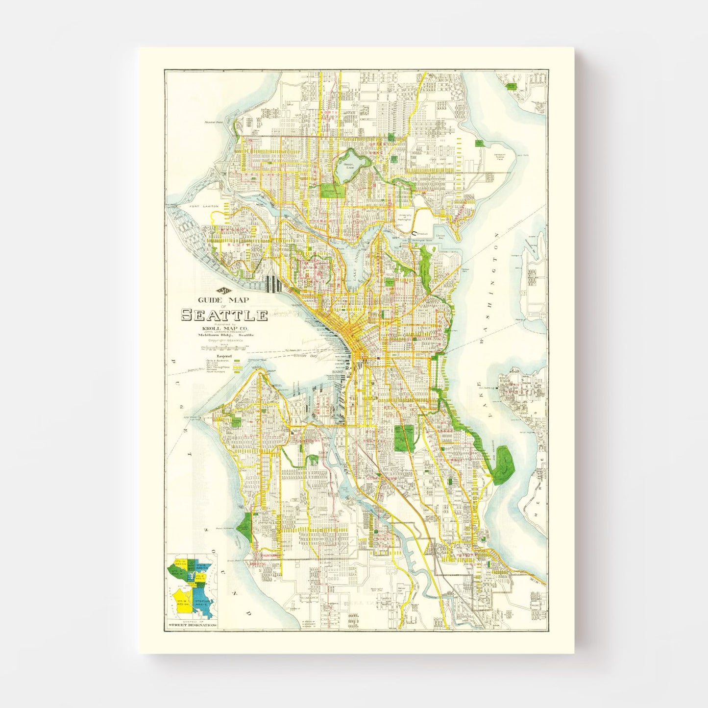 Vintage Map of Seattle, Washington, 1924