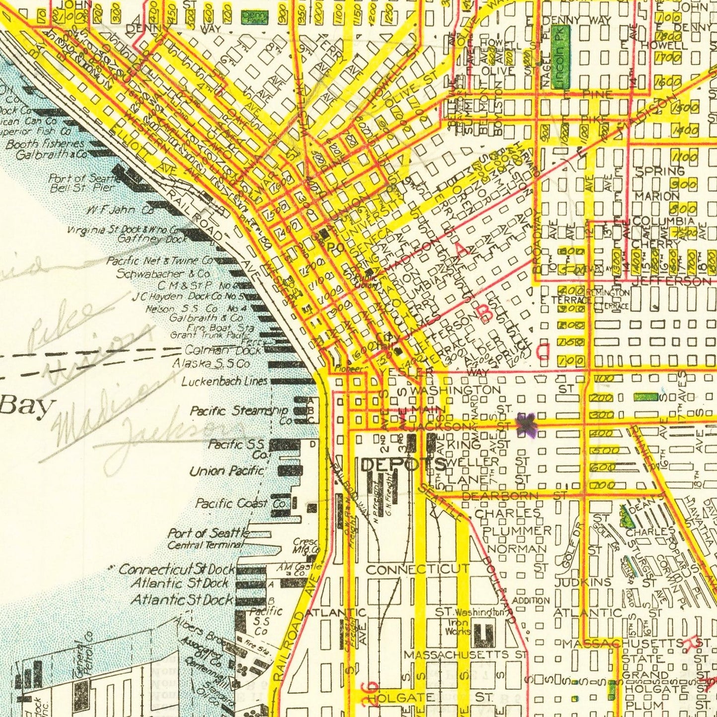 Vintage Map of Seattle, Washington, 1924