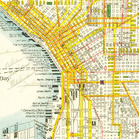 Vintage Map of Seattle, Washington, 1924