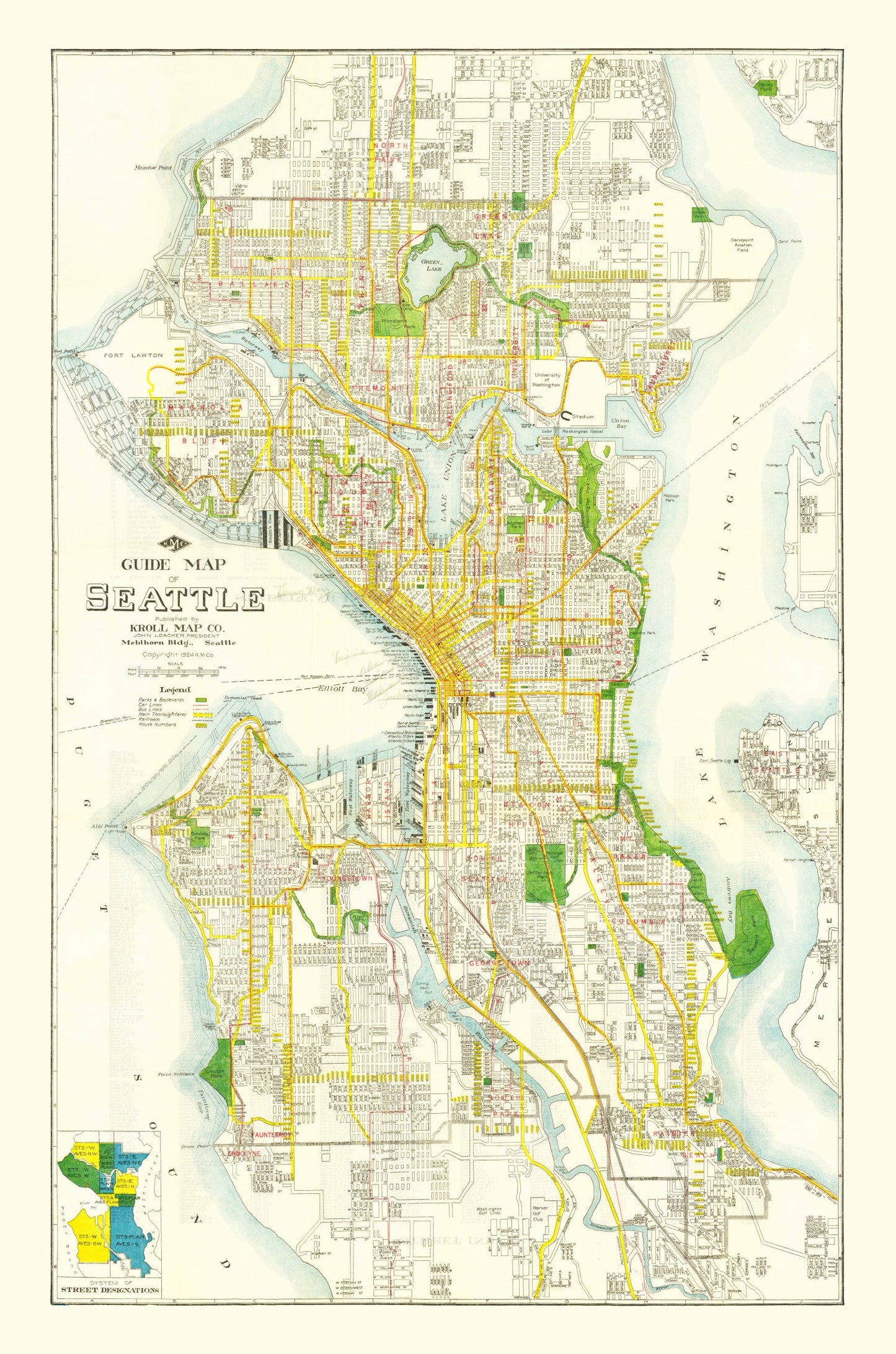 Vintage Map of Seattle, Washington, 1924