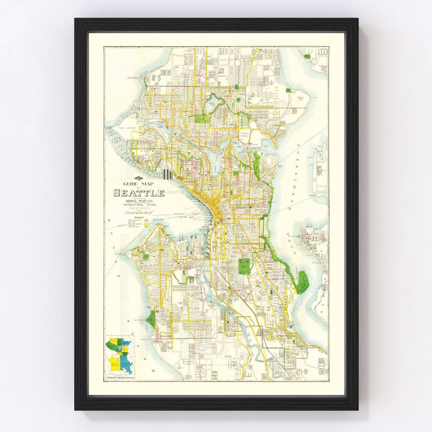 vintage map of Seattle, Washington, 1924