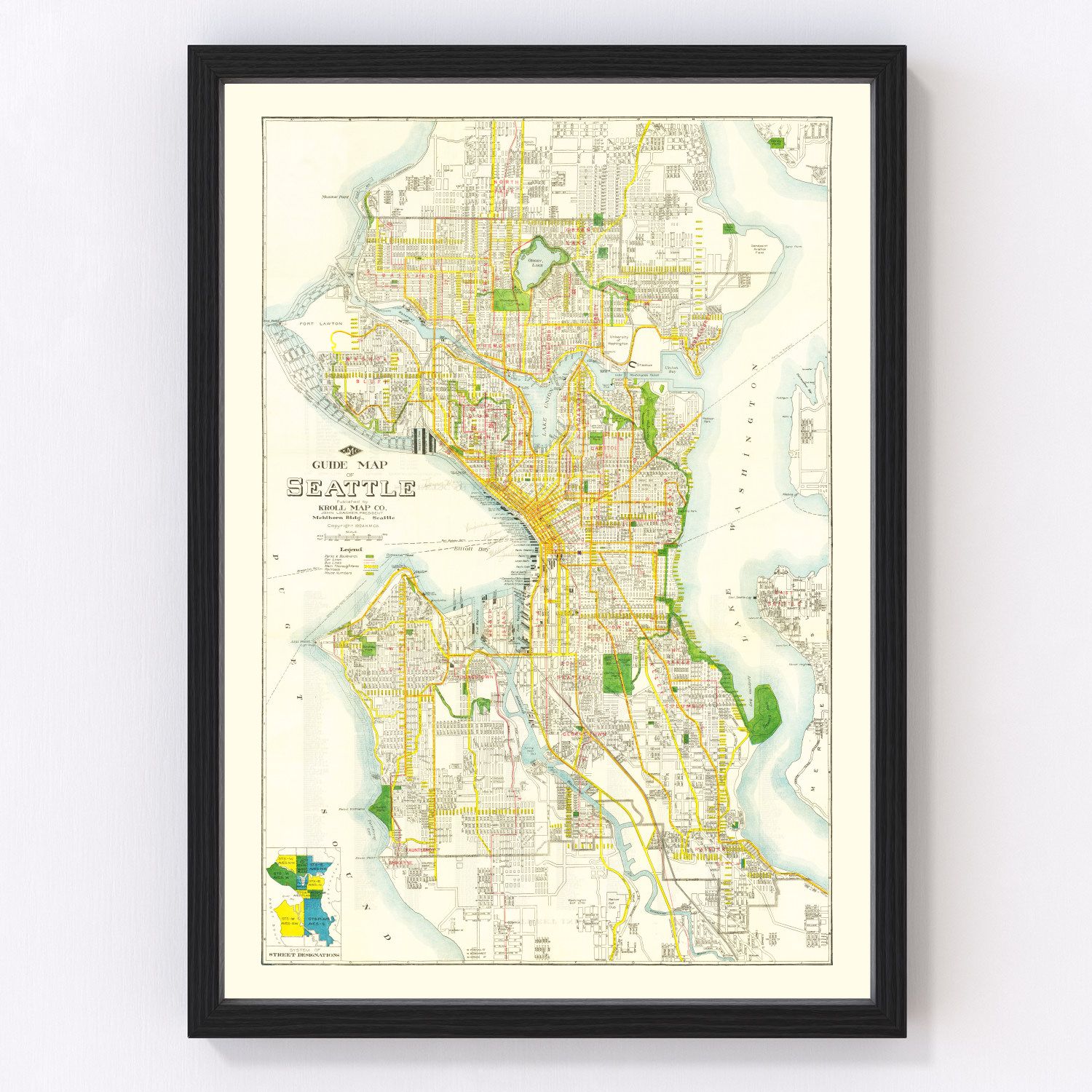 vintage map of Seattle, Washington, 1924