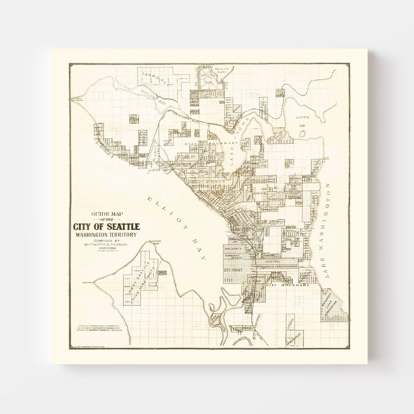 Vintage Map of Seattle, Washington, 1887