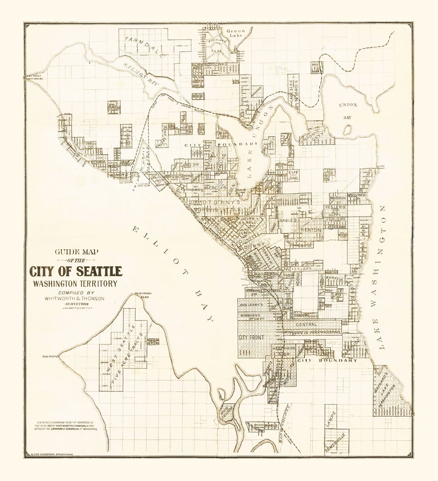Vintage Map of Seattle, Washington, 1887