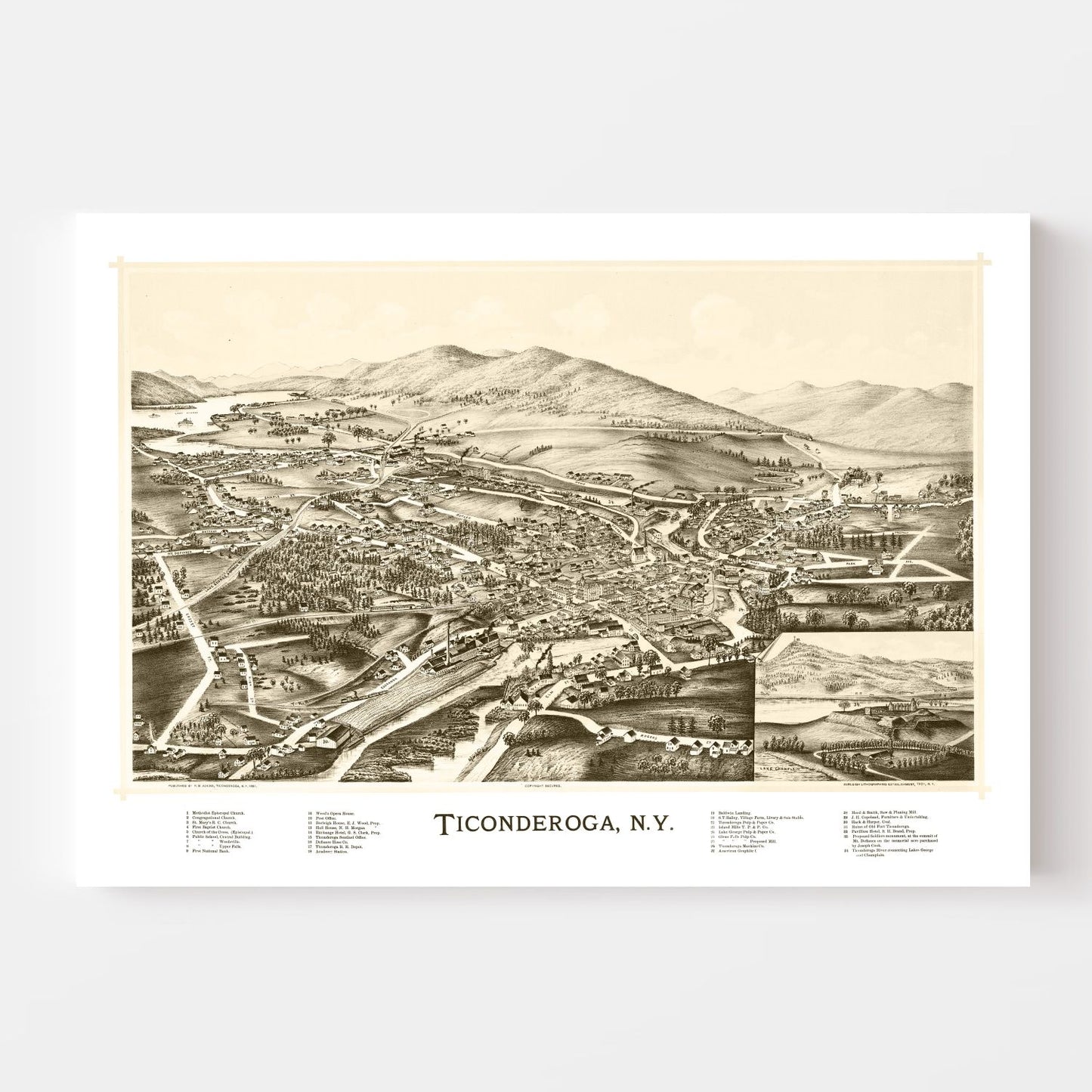 Vintage Map of Ticonderoga, New York, 1891