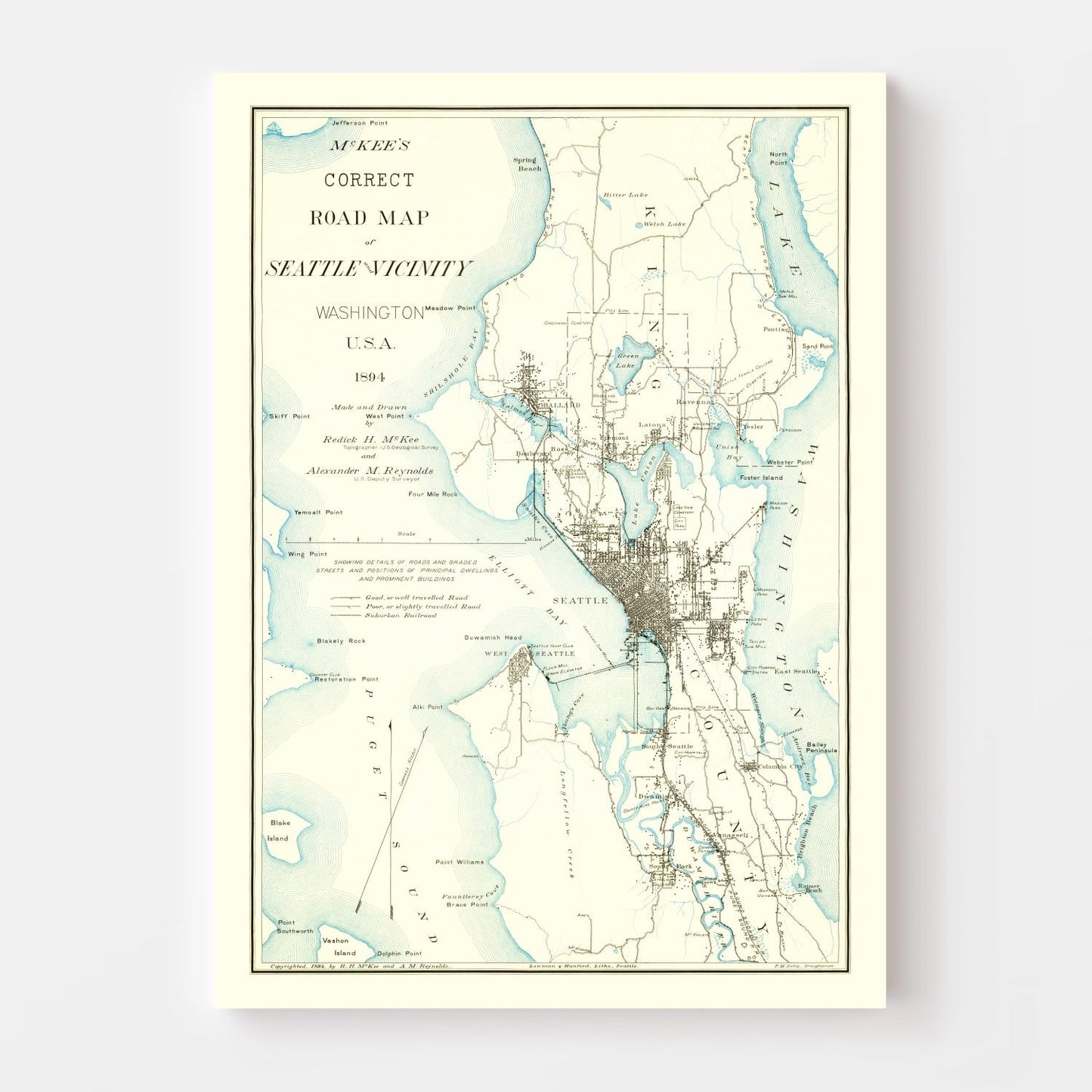 Vintage Map of Seattle, Washington, 1894