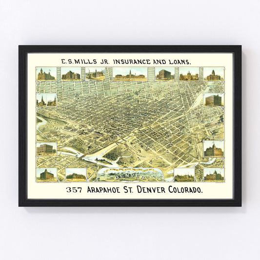 vintage map of denver, colorado, 1882